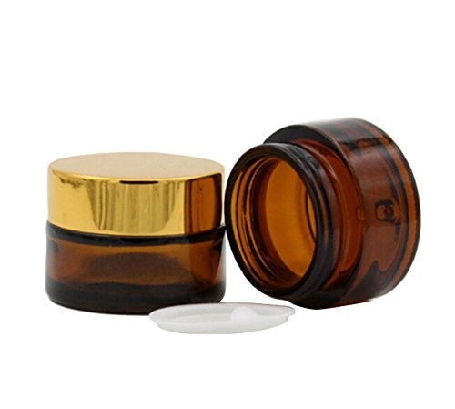TOPWEL 30ML1 OZ Amber Glass with Glod Cap Empty Refillable Cosmetic Cream Jar Pot Bottle Container 3PCS