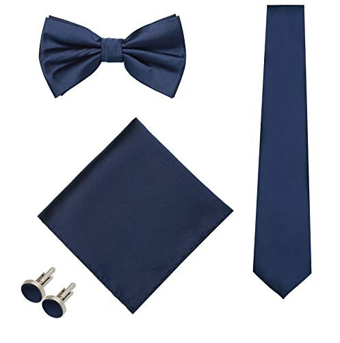 Luxury Bundle Set Tie Bow Tie Cufflinks Pocket Square Dark Navy