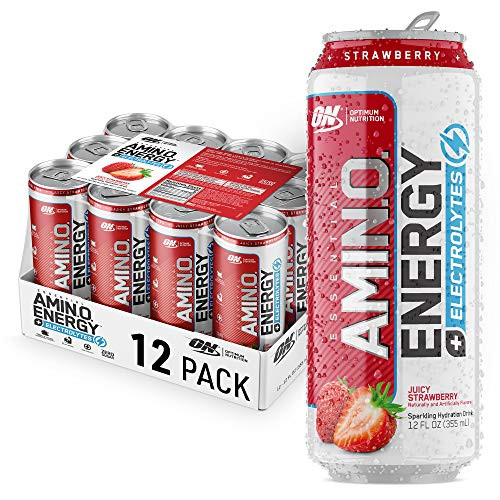 OPTIMUM NUTRITION ESSENTIAL AMINO ENERGY Plus Electrolytes Sparkling Hydration Drink Juicy Strawberry Keto Friendly BCAAs 12 Count