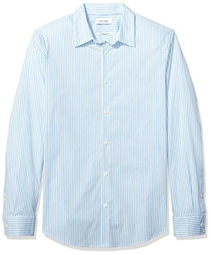 Calvin Klein Mens Stretch Cotton Button Up Shirt Seafoam Blue Large