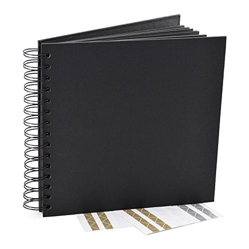 Black Guest Book Photo Booth Album Scrapbook Blank Square Spiral Bound Cardboard Hardcover 40 Sheets 8 Inches