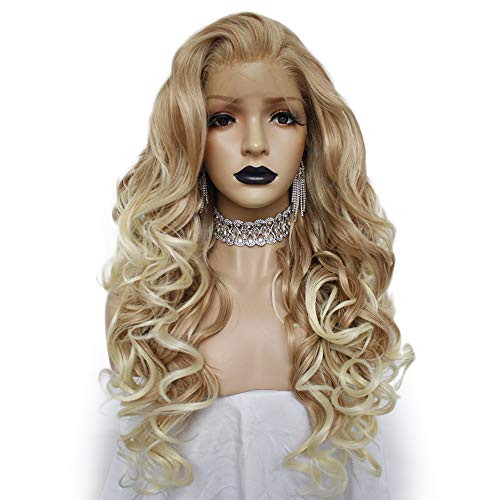Anogol Hair CapBlonde Lace Front Wig for White Women Blond Ombre Lace Front Wig with Long Curly Lace Front Wigs Synthetic Hair for Party