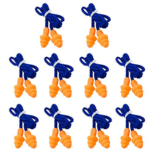 Folaxshoo Corded Reusable Silicone Earplugs 10 Pairs Noise Reduction Ear Plugs Waterproof Noise Cancelling for Hearing Protection Ear Plugs for Sleeping Snoring Concerts Working Swimming