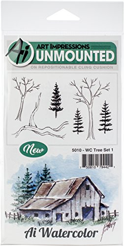 Art Impressions Watercolor Cling Rubber Stamps Tree Multicolor