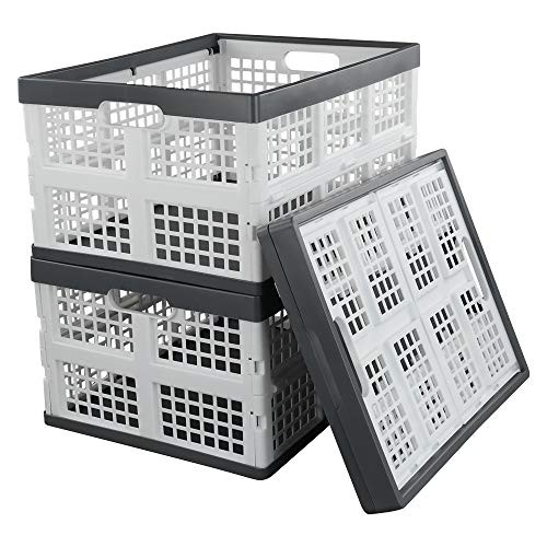 Qsbon 30 L Plastic Folding Storage Crates Collapsible Basket Set of 3