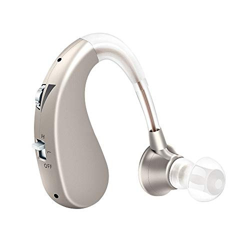 Rechargeable Digital Electric Hearing Aids Amplifier BTE Sound Amplifier Assist Device with Noise Reduction Fit for Adults and Seniors Silver