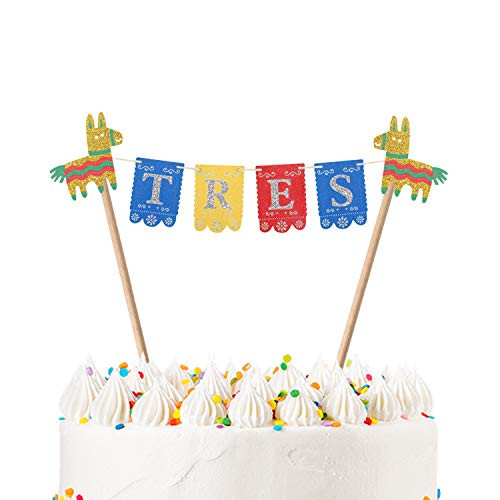 Tres Cake Bunting Topper Handmade Mexican Three Cake Banner Topper Mexican Fiesta 3rd Birthday Party Decor  Papel Picado Design