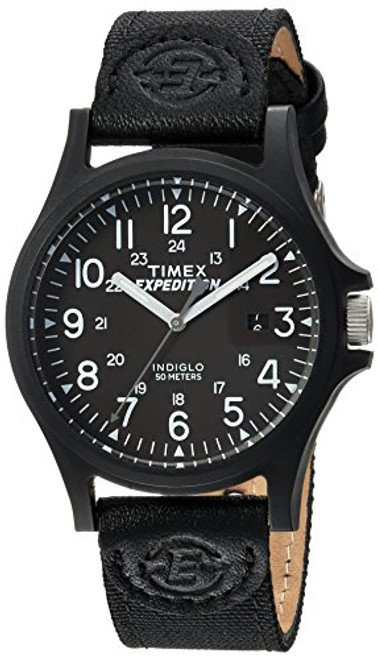 Timex Mens TW4B08100 Expedition Acadia Black LeatherNylon Strap Watch