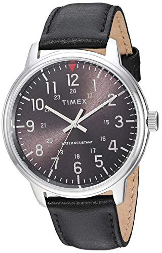 Timex Mens TW2R85500 Classic 43mm BlackSilverTone Leather Strap Watch