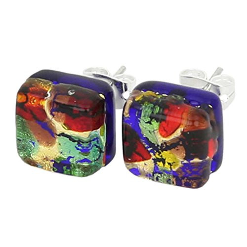 GlassOfVenice Murano Glass Venetian Reflections Square Stud Earrings  Golden Meadow
