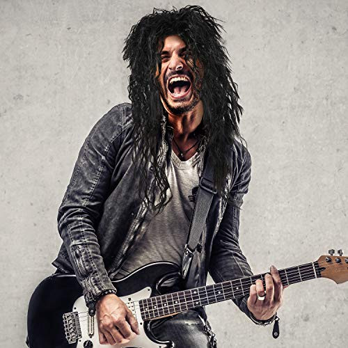 2 Packs Rocker Style Wig Men Mens 70s 80s Black Mullet Punk Heavy Metal Rocker Wig Hard Metal Rocker Wig for Halloween Costume 80s 90s Theme party