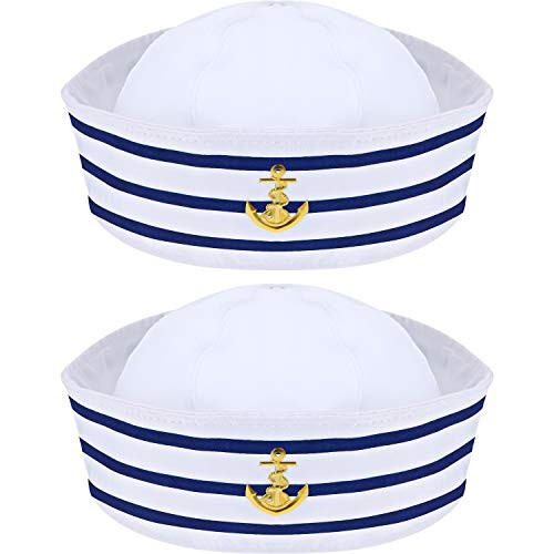 2 Packs Sailor Hat Captains Hat Blue with White Sailor Hat for Costume Accessory