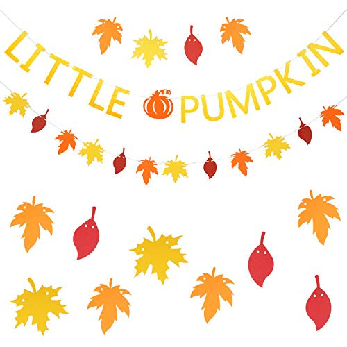Glitter Little Pumpkin Banner Fall Leaves Garland Banner and Hanging Honeycomb Balls for Thanksgiving Fall Themed Party Birthday Photo Baby Shower Backdrop Decor