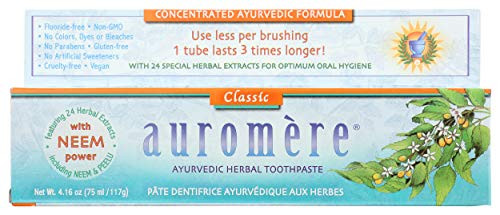Auromere Ayurvedic Herbal Toothpaste Classic Licorice Flavour  Vegan Natural Non GMO Fluoride Free Gluten Free with Neem  Peelu 416 oz 1 Pack