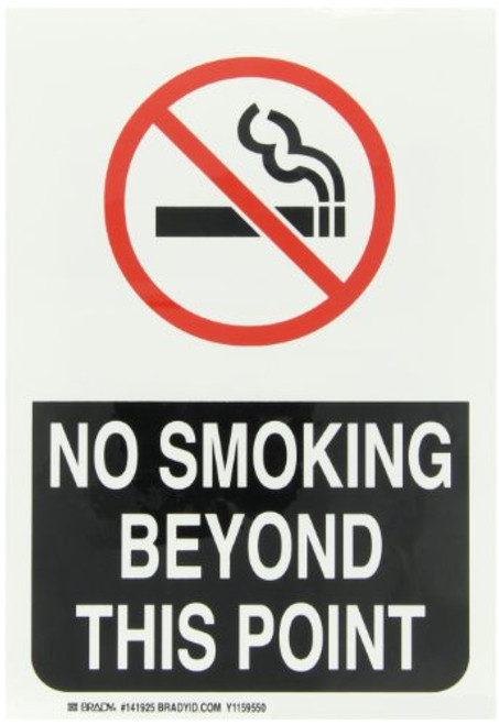 Brady 141925 10 Width x 7 Height B302 High Performance Polyester Red and Black on White SelfSticking Sign Legend No Smoking Beyond This Point with Picto