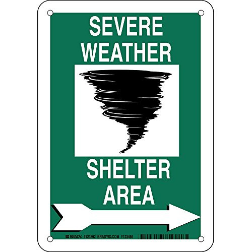 Brady 123792 Exit and Directional Sign LegendSevere Weather Shelter Area 10 Height 7 Width Green and Black on White