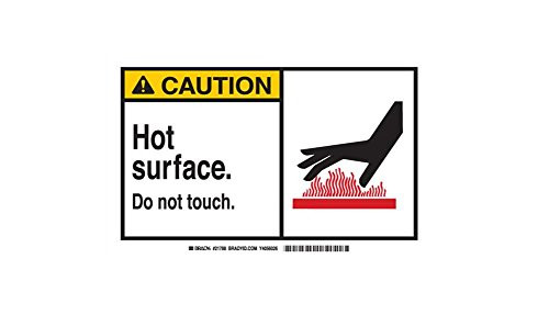 Brady 83916 312 Height 5 Width B302 High Performance Polyester Black And Red On Yellow Color Alert Sign Legend Caution Hot Surface Do Not Touch With Picto