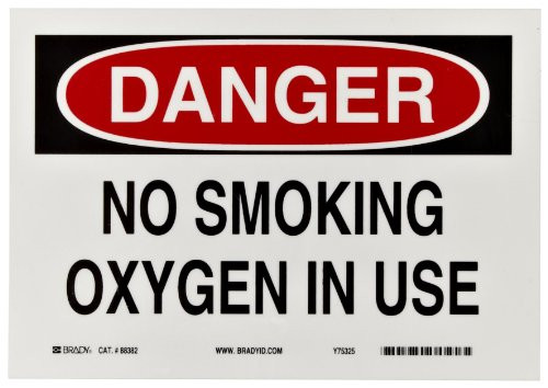 Brady 88382 10 Width x 7 Height B302 Polyester Black and Red on White Sign Header Danger Legend No Smoking Oxygen In Use