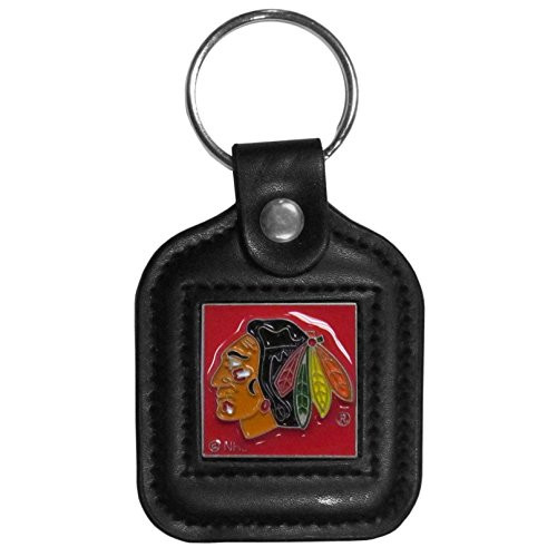 NHL Siskiyou Sports Fan Shop Chicago Blackhawks Square Leather Key Chain One Size Black