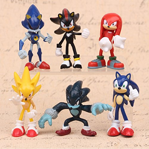 Max Fun Set of 6pcs Sonic the Hedgehog Action Figures, 5-7cm Tall Cake toppers-Sonic, Shadow, Werehog, Metal Sonic, Knuckles & Super Sonic