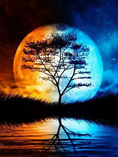 Tree 5D Full Drill Diamond Painting Kits by Number Moon DIY Round Rhinestone Embroidery Cross Stitch Picture Canvas for Home Wall D?r 12X16 inch