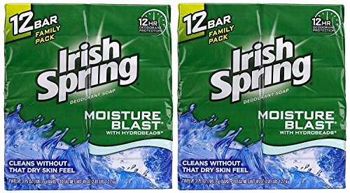 Irish Spring Deodorant Bar Soap Moisture Blast 375 Ounce Bars 2 x 12 24Count Total SGB00J7H9BY8US