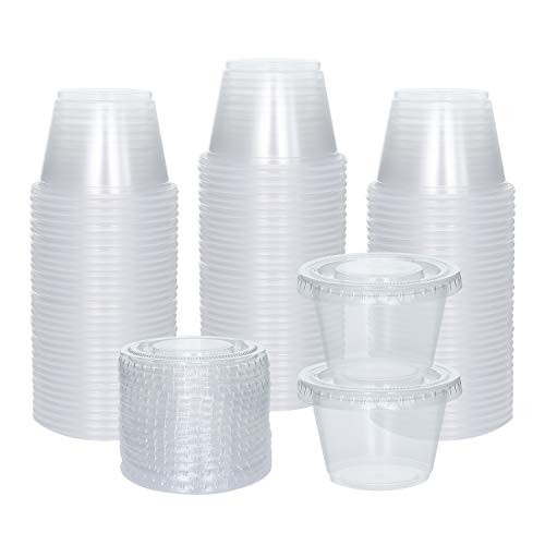 100 Sets 25 oz Small Plastic Containers with Lids Jello Shot Cups Disposable Portion Cups Souffle Cups