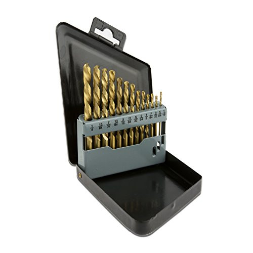 Neiko 10038A Left Hand Drill Bit Set, 13 Piece | M2 HSS With Titanium Nitride Coating | SAE (1/16" - 1/4")