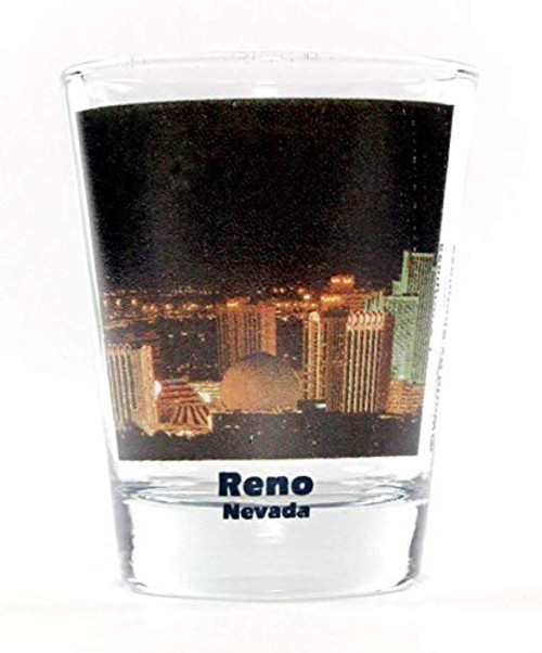 Reno Nevada Night City Skyline Color Photo Shot Glass