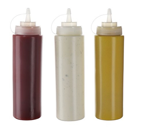 (3pk) 20 oz Plastic Squeeze Squirt Condiment Bottles with Twist On Cap Lids - top dispensers for ketchup mustard mayo hot sauces olive oil - bulk clear bpa free bbq set (3pk) 20 oz Plastic Squeeze Squirt Condiment Bottles with Twist On Cap Lids - top dispensers for ketchup mustard mayo hot sauces olive oil - bulk clear bpa free bbq set