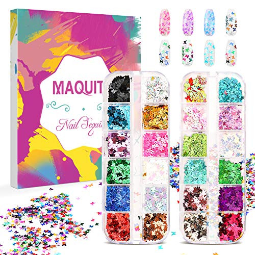 MAQUITA 2Boxes 24Colors Butterfly Nail Glitter Holographic Sequins and Flakes Colorful Confetti Glitter Sticker for Face Body Eye Hair Festival DIY Crafting Great Gifts MAQUITA 2Boxes 24Colors Butterfly Nail Glitter Holographic Sequins and Flakes Colorful Confetti Glitter Sticker for Face Body Eye Hair Festival DIY Crafting Great Gifts