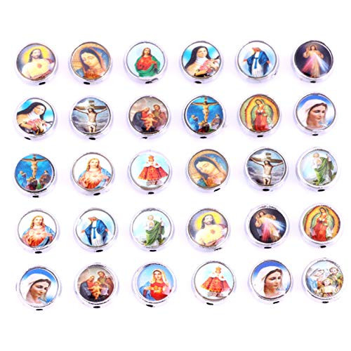 50 Mix Picture Cross Jesus Virgin Mary Catholic Enamel Our Lady Miraculous Medal Rosary Centerpiece Alloy Crucifix Beads 11443