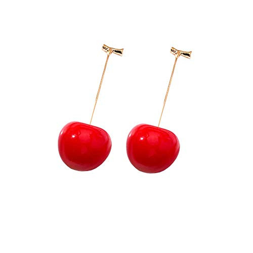 ONEYIM 3D Red Cherry Drop Earrings Cute Fruit Gold Dangle Earrings Charm Jewelry Gift Earrings for Women Girls A