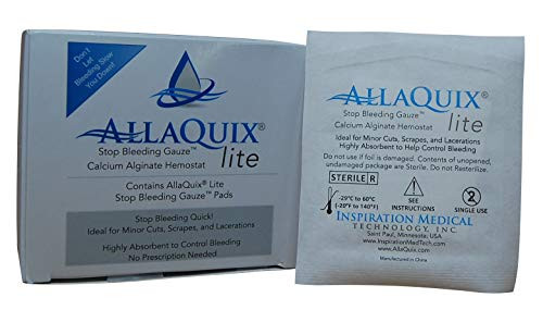 AllaQuix Lite Stop Bleeding Gauze  Calcium Alginate Wound Dressing Large 2inch Square First Aid Hemostatic Gauze Blood Clotting Bandage  3 Boxes of 20 60 Dressings