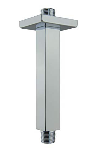 Aquaiaw Shower Arm and Flange 6 inch Solid Brass Square Polished Chrome Both 12 NPT Shower Extension Straight Shower Arm Extension Ceiling Mount Shower Head Extension Arm Rain Shower Head Arm