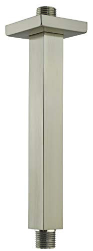 Aquaiaw Shower Arm and Flange 8 inch Solid Brass Square PVD Brushed Nickel Both 12 NPT Shower Extension Straight Shower Arm Extension Ceiling Shower Head Extension Arm Rain Shower Head Arm