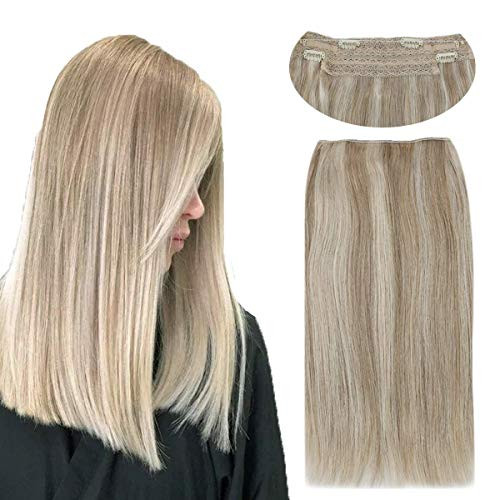 Sunny Hair 14inches Halo Hair Extensions Human Hair Golden Blonde Highlight with Medium Blonde Invisible Wire Hair Extensions Remy Hair 80gpack Sunny Hair 14inches Halo Hair Extensions Human Hair Golden Blonde Highlight with Medium Blonde Invisible Wire Hair Extensions Remy Hair 80gpack