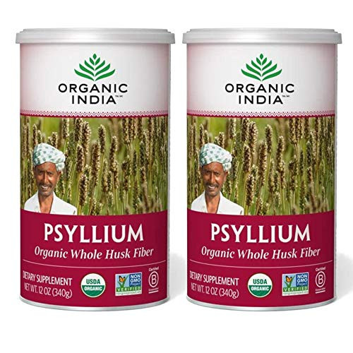 Organic India Psyllium Herbal Powder  Whole Husk Fiber Healthy Elimination Keto Friendly Vegan GlutenFree USDA Certified Organic NonGMO Soluble  Insoluble Fiber Source  12 oz Canister Pack of 2