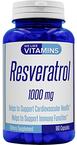 Resveratrol Capsules 1000mg Serving  180 Capsules  Full 3 Month Supply  Antioxidant Trans Resveratrol Supplement Helps Support AnitAging and Cardiovascular System
