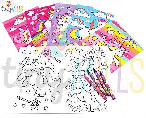 Unicorn Coloring Books with Crayons Party Favors, Set of 12
