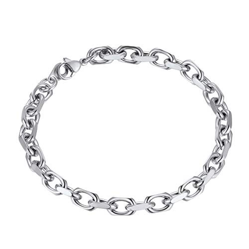 Mens Cable Chain Link Stainless Steel Bracelet with Lobster Clasp Silver Tone 6mm 19cm