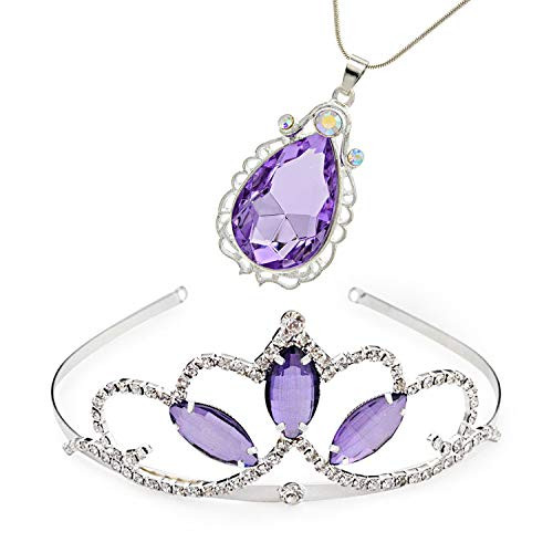 Princess Crown Sofia The First Tiara and Magic Amulet  Princess Waterdrop Pendant Necklace for Girls Perfect BirthdayChristmas Gift