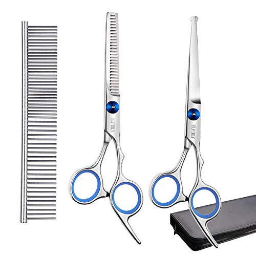 Elfirly Dog Grooming Scissors Set with Safety Round Tip 2 Pack Straight Scissors Thinning Shears for Grooming Pet Grooming Shears with Grooming Comb for Dogs and Cats Elfirly Dog Grooming Scissors Set with Safety Round Tip 2 Pack Straight Scissors Thinning Shears for Grooming Pet Grooming Shears with Grooming Comb for Dogs and Cats