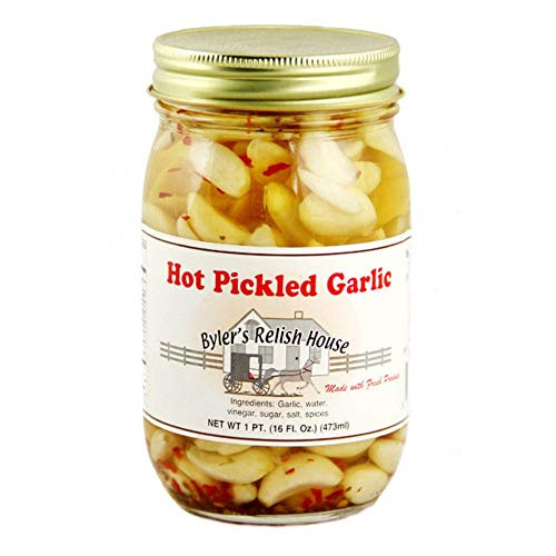 Bylers Relish House Homemade Amish Country Hot Pickled Garlic 16 oz