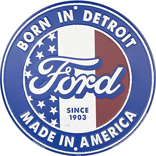 HangTime Ford Born in Detroit Made in America 12 inch Round Nostalgia Sign