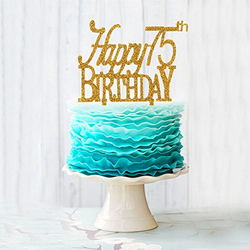 Happy 75th Birthday Acrylic Cake Topper For 75 Years Old Birthday Party Decoration Supplies Gold