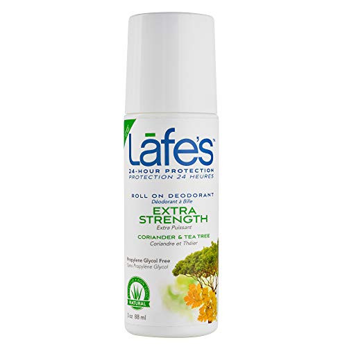 Lafes Natural Body Care  Extra Strength  Coriander  Tea Tree  RollOn Deodorant  24Hour Protection  All Natural 3 oz