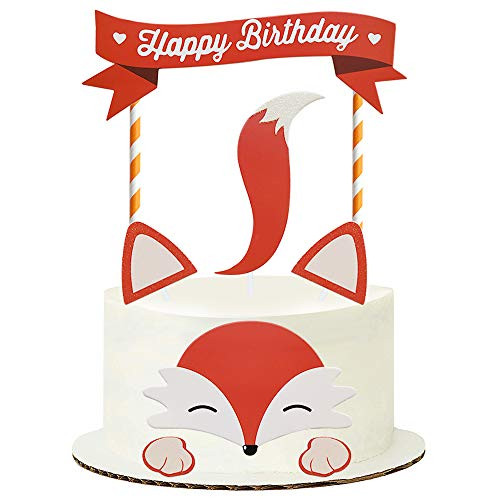 Sunsor Woodland Theme Fox Cake Topper Smash Cake Decoration Supplies for Baby Shower Birthday Party Favors