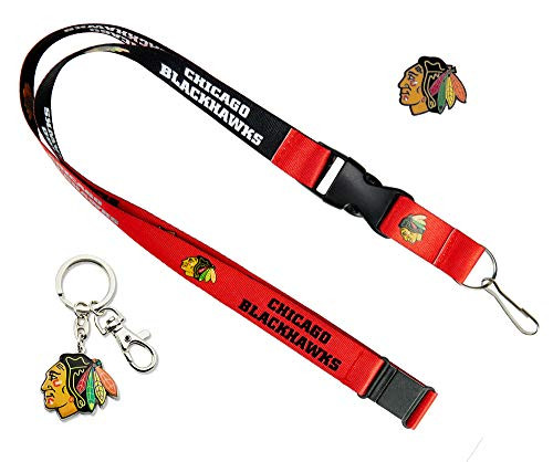 aminco NHL Chicago Blackhawks Team Reversable Lanyard Logo Lapel Pin and Metal Keychain Gift Bundle aminco NHL Chicago Blackhawks Team Reversable Lanyard Logo Lapel Pin and Metal Keychain Gift Bundle