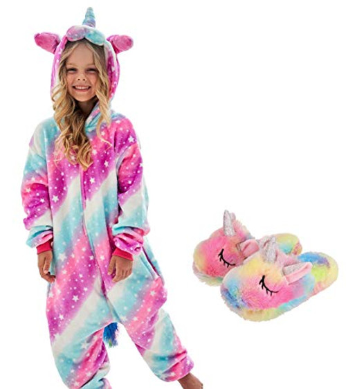 Girls Unicorn Pajamas Onesie with Unicorn Slippers Pink 45 Years Girls Unicorn Pajamas Onesie with Unicorn Slippers Pink 45 Years